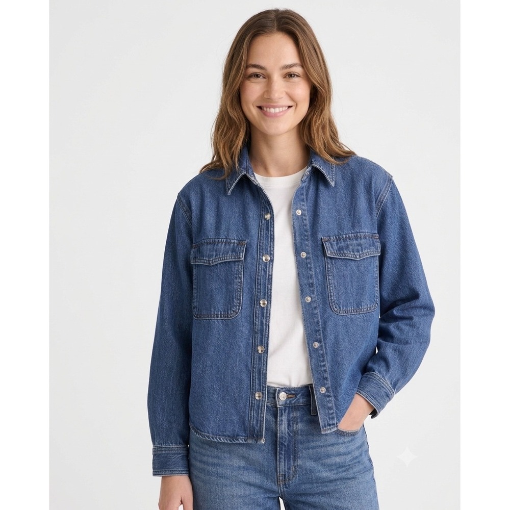 Madewell Blue Women Large Airy Denim Shirt Jacket Birkdale Wash Snap NZ107